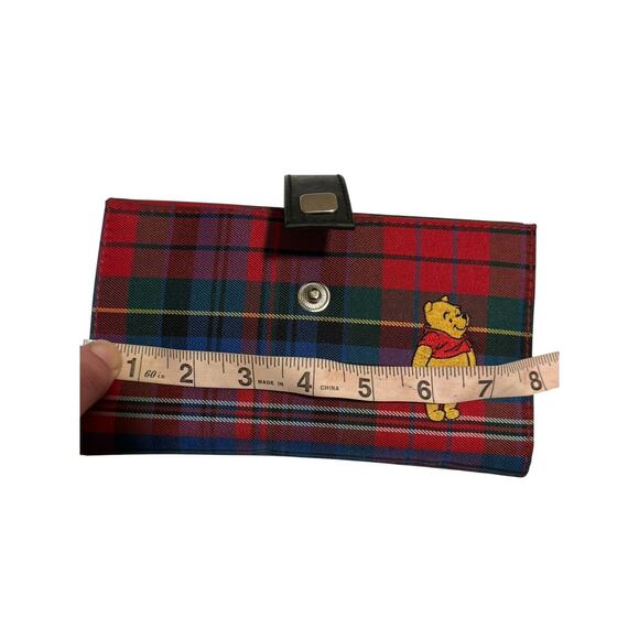 Vintage Disney Store Winnie The Pooh Trifold Wallet Red Blue Plaid Embroidered - Picture 10 of 10